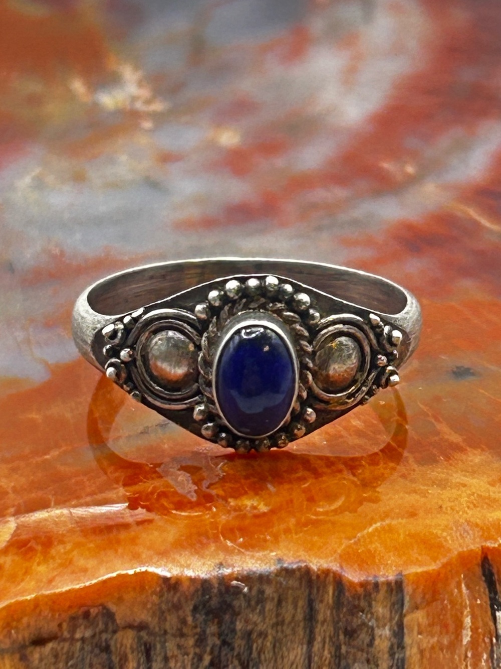 Vintage Sterling Silver Lapis Lazuli Ring - Size 8